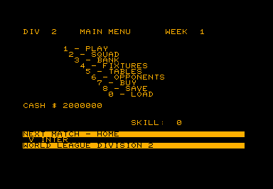 World Soccer League game screenshot for Commodore PET